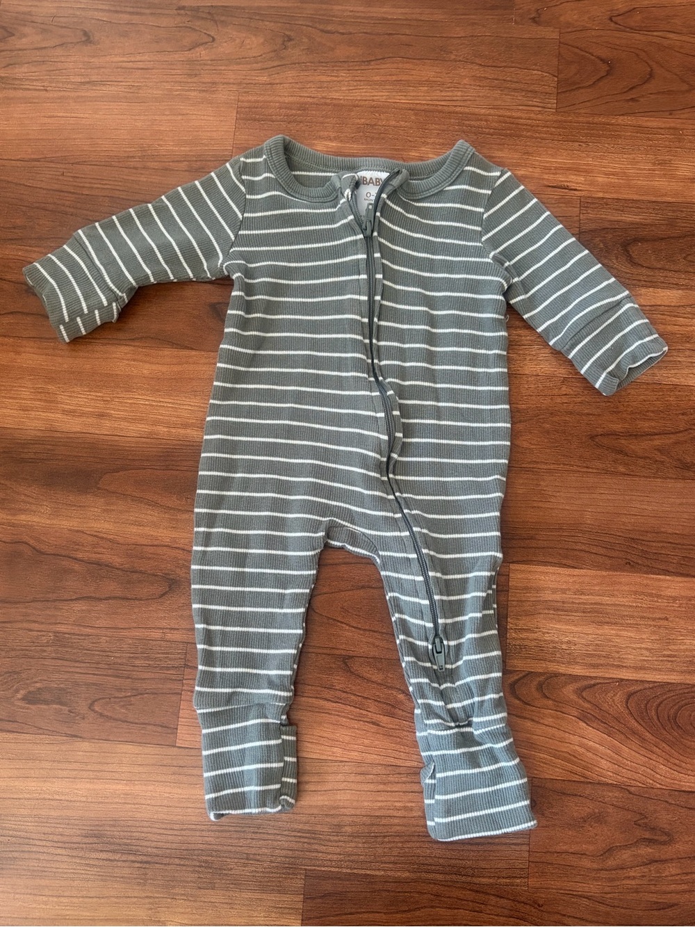 Cotton On Olive Green & White Striped Baby One-Piece Zip Footie
